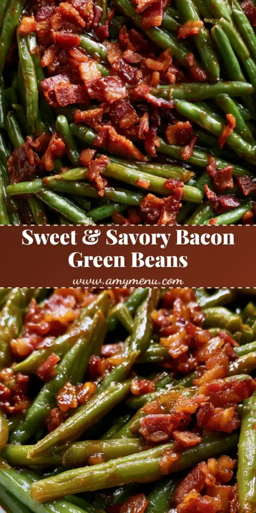 A top-down angled shot of Crack Green Beans in a white ceramic dish, featuring tender beans coated in a glossy dark brown glaze and topped with crispy bacon bits.