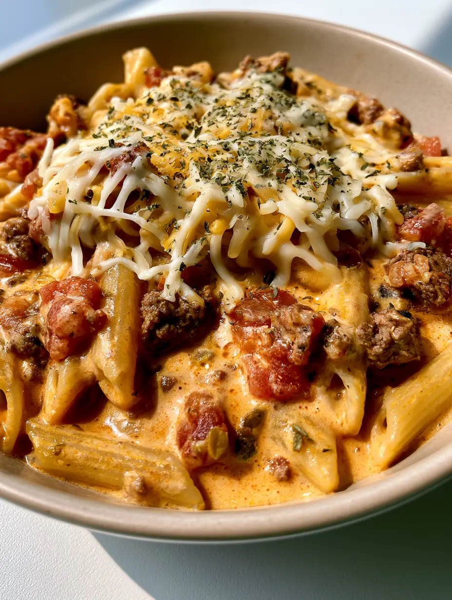 A handheld smartphone photo of a serving of Rotel Pasta Fiesta in a white bowl. (Rotel Pasta Fiesta)