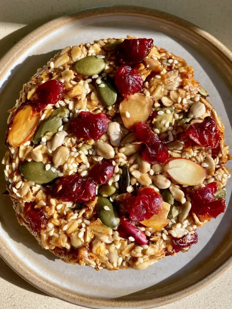 Healthy Seed Cookies: The Ultimate Crunchy Energy Snack 1 Close up of Healthy Seed Cookies on a neutral ceramic plate showing the glossy amber binder and golden brown edges.