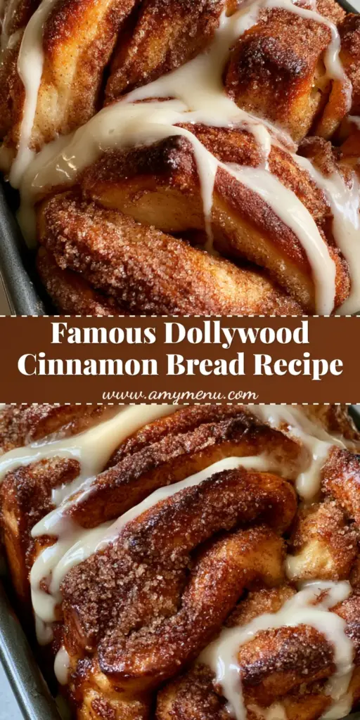 Dollywood Cinnamon Bread: The Ultimate Grist Mill Copycat Recipe 4 A close up photo of Dollywood Cinnamon Bread in a metal pan featuring a thick vanilla glaze and caramelized sugar coating. (Dollywood Cinnamon Bread)