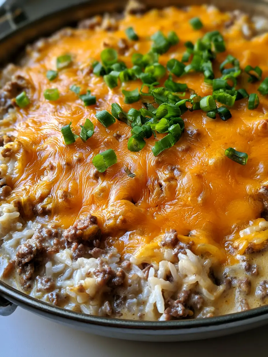 Smartphone photo of Hamburger Rice Casserole showing browned beef and creamy rice texture.